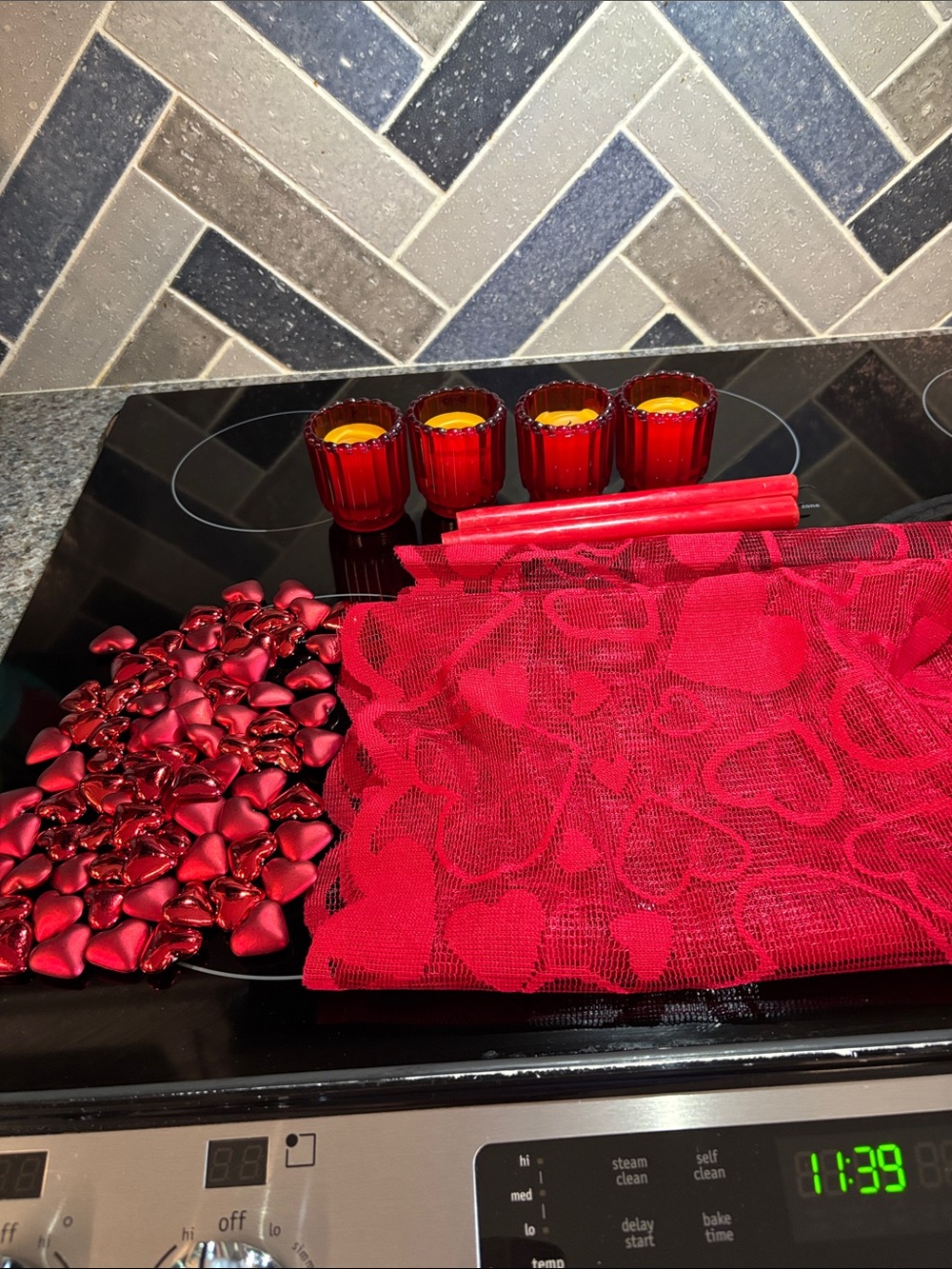 Red Valentines 6 ft table runner & decor